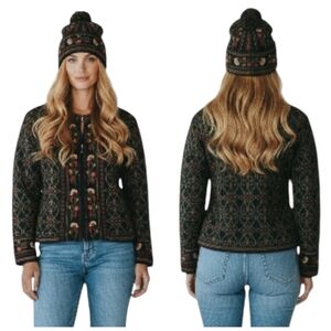 Icelandic Design Wool Tapestry Knit Zip Jacket Nordic Folk Y2K Large  F284